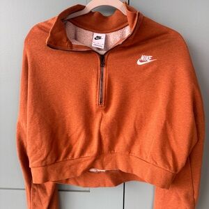 Nike Women's Rust Orange Quarter-Zip Cropped Sweatshirt